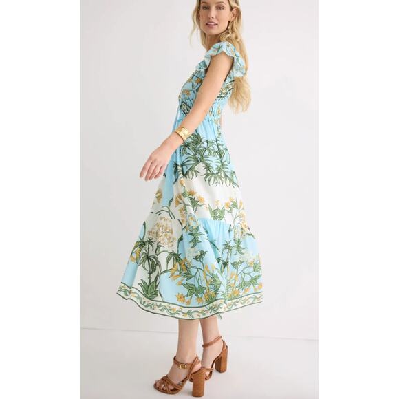 Derek Lam 10 Crosby x RTR Flutter Sleeve V-Neck Blue challis Midi Dress - Picture 2 of 8